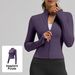 Women's Solid Color Basic Yoga Outerwear Nude Fit Tight Fit Breathable Stand Collar Sports Fitness Top_ecoleips.com
