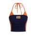 Women's Slim Fit Crop Top European American Export Summer Style Letter Embroidered Patchwork Halter Neck Fashion Hot Girl Top_ecoleips.com