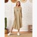 New Women's Clothing, Solid Color Knitted Side Seams In The Pockets, Curved Hem Loose Dress_ecoleips.com