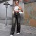 new white embroidered early autumn letter high waisted jeans, versatile pants, slimming wide leg straight leg pants_ecoleips.com