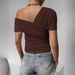 Women's Clothing Cold Shoulder Pleated T Shirt Sexy Short Sleeve Slim Fit Asymmetric Top Female Elegant Fashion_ecoleips.com
