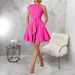 Women's One Shoulder Asymmetrical Neck Slim Waist Dress Solid Color Short Skirt Fashion_ecoleips.com