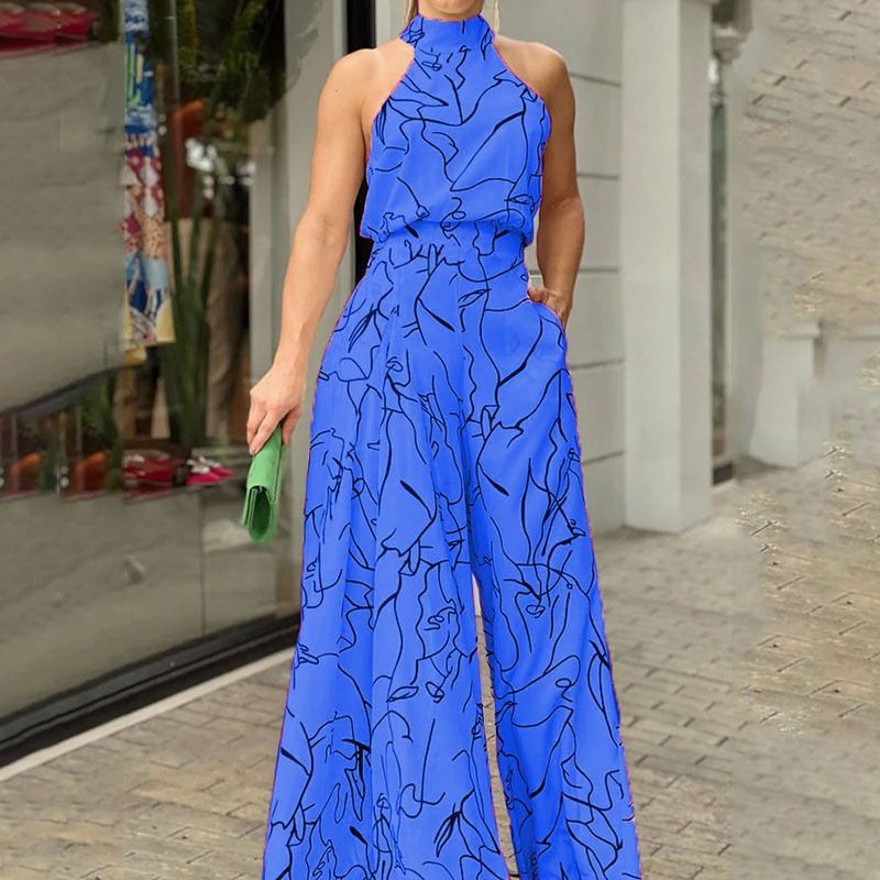 Women's Summer Fashion Jumpsuit Round Neck Printed Casual Streetwear Sexy Clothing_ecoleips.com
