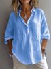 Women's Clothing Women's Casual Loose Long Sleeve Shirt V Neck Solid Color Linen Style Spring Summer For Formal & Casual For Women_ecoleips.com