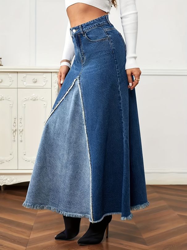 Women's Clothing Large Skirt Splicing Umbrella Shaped Long Skirt_ecoleips.com