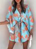 Summer Casual Dress Women Fashion Flying Sleeve V-neck Print Beach Party Dresses Elegant Lace Up Mini Dress Robe Femme 2024 New_ecoleips.com