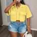 Cross-border European And American Foreign Trade Women's Casual Fashion Pocket Short-sleeve Shirt Cardigan Top_ecoleips.com