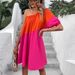 Women's Summer Resort Style Color Block One Shoulder Dress Single Sleeve Loose a Line Midi Skirt_ecoleips.com