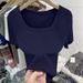 Women's plus Size Square Neck T-Shirt Soft Ribbed Fabric Flattering Fit Solid Color Basic Top Summer Essential Fashion_ecoleips.com