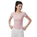 Women's Summer Short-Sleeve Fitness Yoga Top, Stretch Slimming Sports Shirt, U-Neck Slim Fit Pilates Training T-Shirt_ecoleips.com
