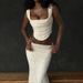 2 Piece Lace Outfit, Square Neck Ruched Crop Cami Top + High Waist Mermaid Maxi Skirt Set Two Piece Dress_ecoleips.com