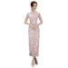 Elegant Modern Cheongsam Dress For Women, Slim Fit Long Qipao With High Slit, Floral Lace Embellished, Perfect For Banquet & Special Occasions_ecoleips.com
