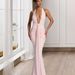 Elegant Halter Neck Sleeveless Backless Long Dress For Women Solid Color Sexy Deep V_ecoleips.com