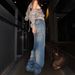 Vintage Washed Studded Baggy Jeans, Women's High Waist Loose Fit Denim Trousers, Y2K Streetwear Wide Leg Pants For Casual & Festival_ecoleips.com