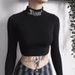 Women's Dark Themed High Neck Form Fitting Cropped Long Sleeved T-Shirt Casual Streetwear Top_ecoleips.com