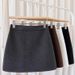 Gray Woolen Spring And Autumn Style, Women's A-line Short Plus-size Winter Thickened Half Skirt, Black High-waisted_ecoleips.com