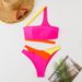 European American Style One Shoulder Color Block Bikini Set High Waisted Swimsuit Sexy Hollow out Two Piece Summer Vacation Swimwear_ecoleips.com