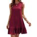Women's Casual Fashionable Round Neck Sleeveless Dress Solid Color Summer Fashion Style_ecoleips.com
