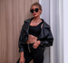 Fashion PU Turn-down Collar Black Short Jacket Women's Loose Long Sleeve Leather Coat_ecoleips.com