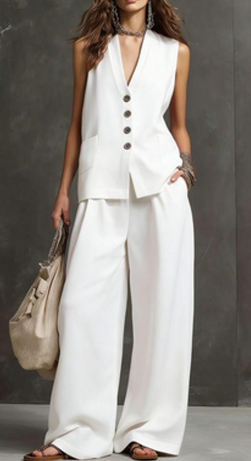 Summer Women's Linen Set Sleeveless Vest Wide Leg Pants Gentle Graceful_ecoleips.com