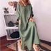 Spring And Autumn Women's Cotton-Linen Solid Loose Long-Sleeve Dress Length_ecoleips.com