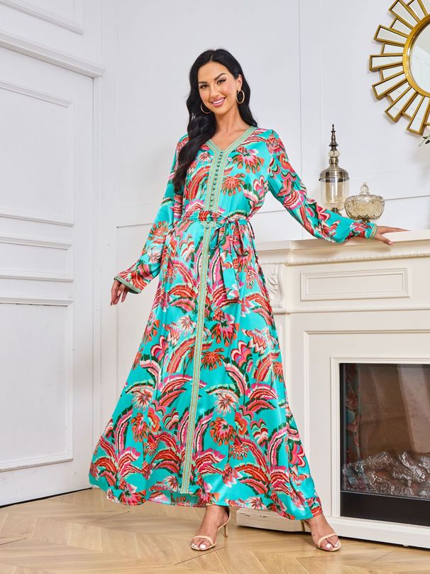 Modest Abaya Dress/Muslim Dress Women 2-Piece Casual Long Sleeve Sweater & Skirt Set - Soft V-Neck Knit Cardigan & Flowy Skirt Combo(S/M/L)_ecoleips.com