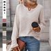 Women's Waffle Knit Stripe T-Shirt Long Sleeve Crewneck Top Soft Comfortable Fall Fashion Casual Basic Tee For Ladies_ecoleips.com
