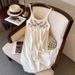 Bohemian Ethnic Style Mid-length Dress, New Fairy-style Round-neck Hollow Embroidered Camisole Dress_ecoleips.com