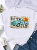 European And American Cross-border Foreign Trade Women's Clothing Cartoon Pattern Round-neck Printed Short-sleeve_ecoleips.com
