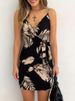 Women's Floral Print Spaghetti Strap Mini Dress Casual Tie-Front Detail Comfortable Fit Mini Dress For Casual Wear Women's Summe_ecoleips.com