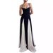 Women's French Color Block Halter Belted Flowy Maxi Dress – Elegant Evening Gown_ecoleips.com