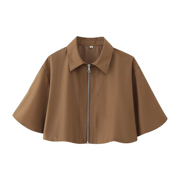 ZG Foreign Trade Women's Clothing New European American Style Fashion Two-Tone Short-Sleeve Zipper Top Jacket And_ecoleips.com