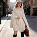Women Thick Wool Blend Cape Coat, Stand Collar Side Button Belted Mini Cloak Jacket Winter Elegant Outerwear_ecoleips.com