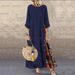 Women's Autumn Retro Floral Round Neck Color Block Button Splicing Three Quarter Sleeve Dress_ecoleips.com