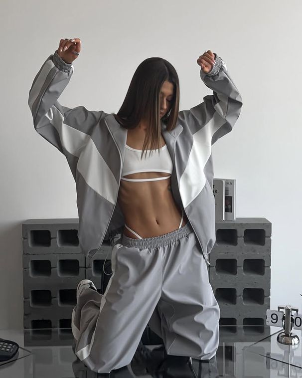 Women's Fashionable Leisure Suits Color Matching Long Sleeved Zipper Cardigan Contrast Color Tops Trousers Sports Set_ecoleips.com