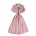 Casual Short Sleeved Patchwork Dress For Women In Summer With Drawstring Waist Design And Slim Fit Mid Length Shirt Skirt_ecoleips.com