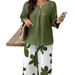 Plus Size Casual Floral Print Lounge Set - Comfortable Elastic Waist Pants & Short Sleeve Top (Army Green, 1XL-4XL)_ecoleips.com
