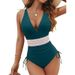 Women's Deep V-Neck Halter One-Piece Swimsuit – Sexy Monokini With Built-in Bra (S-XL, Solid Colors For Beach & Pool)_ecoleips.com