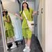 Women's Avocado Green Sporty Fashion Set High End Style Casual Loose Fit Two Piece Set for Couples Short Sleeved Shirt And Shorts_ecoleips.com