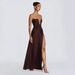Women's Elegant Strapless Ruched High Slit Maxi Dress – Sexy Formal Party Gown For Banquet_ecoleips.com