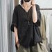 Summer New Half-sleeved Casual Loose Large Size Meat Covering Comfortable V-neck Top Short-sleeved T-shirt Solid Color High-end Women's Clothing_ecoleips.com