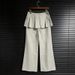 High Waist False Two-Piece Flounce Hem Wide Leg Pants - Flowy Bootcut Trousers With Layered Detail Premium Drape Fabric_ecoleips.com