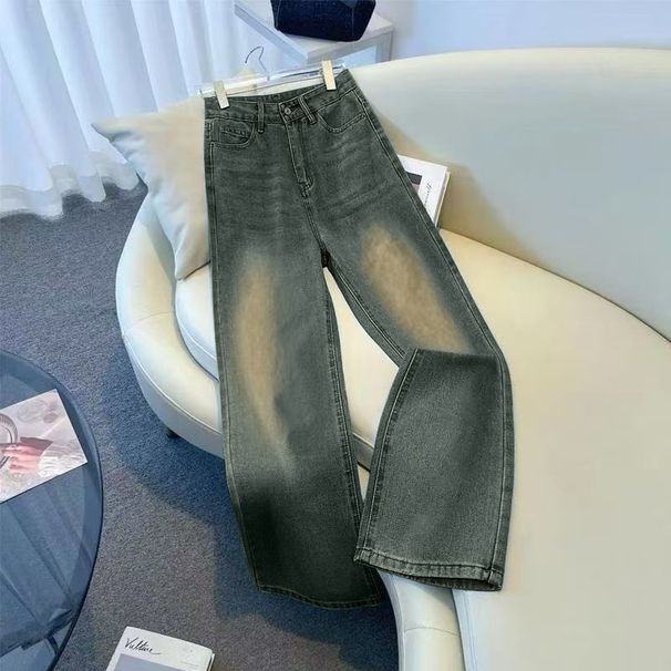 Loose Fit Vintage Washed Jeans – High Waist Wide Leg Comfort Stretch Denim Pants For Women_ecoleips.com