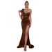 Women's Off-Shoulder Long Dress Sexy Evening Gown Solid Color Slit Design Fashionable Dress For All Seasons Regular Fit_ecoleips.com