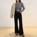 Women's High-Waisted Flared Jeans With Embroidery - Black Stretch Denim Pants, Vintage Straight-Leg & Floor-Length Design_ecoleips.com
