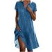 Women's Clothing Summer Long Skirt Casual Loose V Neck Short Sleeved Printed Polka Dot Shirt Dress For Women_ecoleips.com