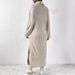 Solid Off-shoulder Slit Thigh-length Dress Without Belt, New European American Long-sleeve Women's Clothing, Solid Color_ecoleips.com