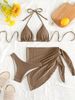 Women's Three Piece Bikini Set Tie-Up One Piece Swimsuit With Sunshade Skirt Sexy Vacation Swimwear_ecoleips.com