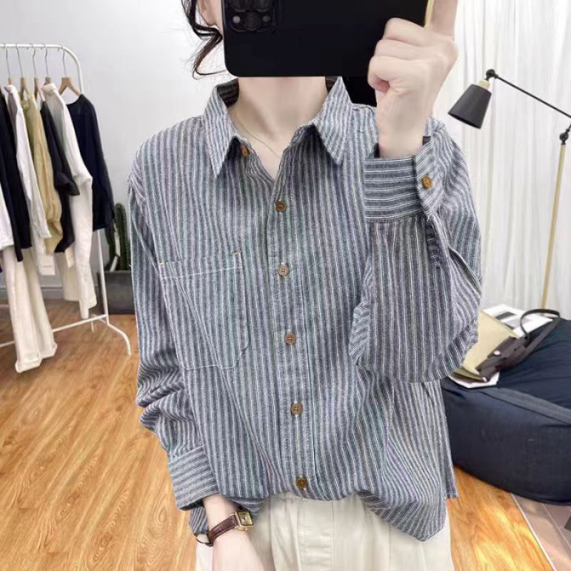 2026 Pre-Spring Fashion Striped Long-Sleeved Shirt Design Is Loose And Foreign Casual Wear Shirt Top For Women_ecoleips.com
