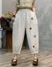 Suitable For All Seasons Artistic Embroidered Pure Linen 2025 Summer New Loose Casual Cropped Slimming Harem Pants For Women_ecoleips.com